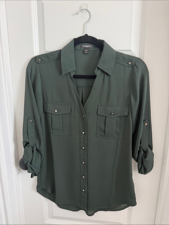 Express Tops - Express Olive Green Utility Button-Front Shirt
